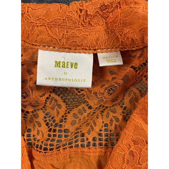 Maeve Anthropologie Lace Button Down Top Short Sleeve Orange Size Medium - Picture 5 of 8
